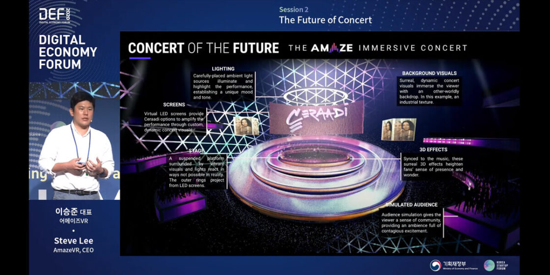 AmazeVR CEO Steve Lee showing the future on concerts using VR/AR technology. (DEF2020)