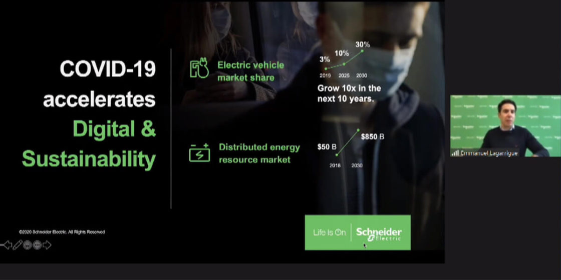 Emmanuel Lagarrigue, Chief innovation Officer of Schneider Electric discussing energy how COVID-19 accelerated digital transformation and sustainability.
