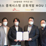 SK Telecom partners with Kakao VX to launch Korea’s first-ever sports metaverse broadcast system, improving existing services and the local metaverse scene. Image shows Kakao VX Group Leader Sangwon Lee, Director Lee Jong-seok, SKT Media Business Support Group Leader Lee Jae-kwang, and Sports Marketing Group Leader Oh Kyung-sik signing an agreement. / photo courtesy of SK Telecom